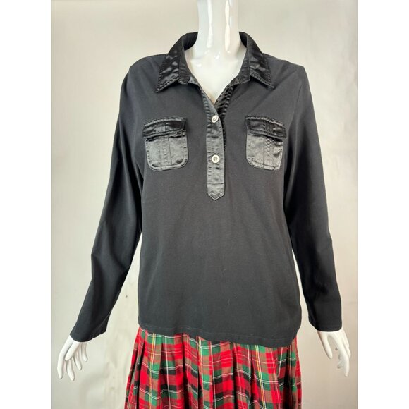 Rafaella Black Long Sleeve Blouse With Satin Trim & Dual Front Pockets Size XL - Picture 8 of 16